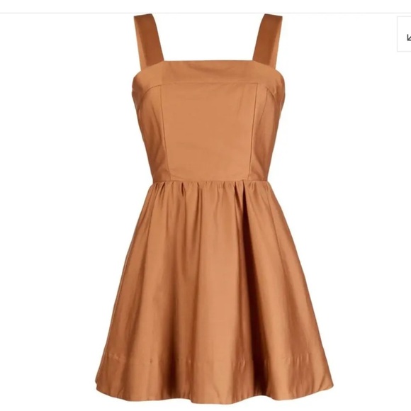 Alice + Olivia Sage Stretch Lace-Up Cotton Blend Sateen Brown Mini Dress - Picture 3 of 9